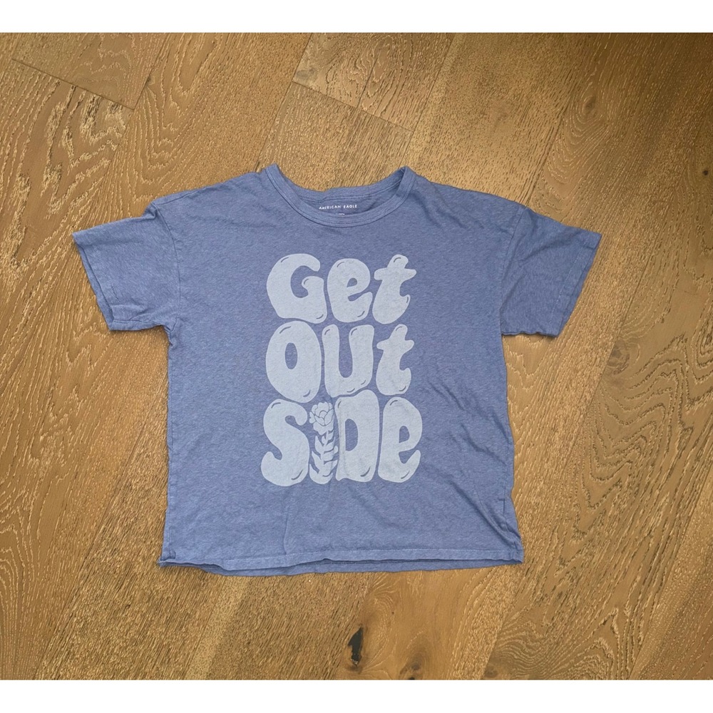 American Eagle Get Out Side Graphic Tee Blue Heathered Short Sleeve XS Womens